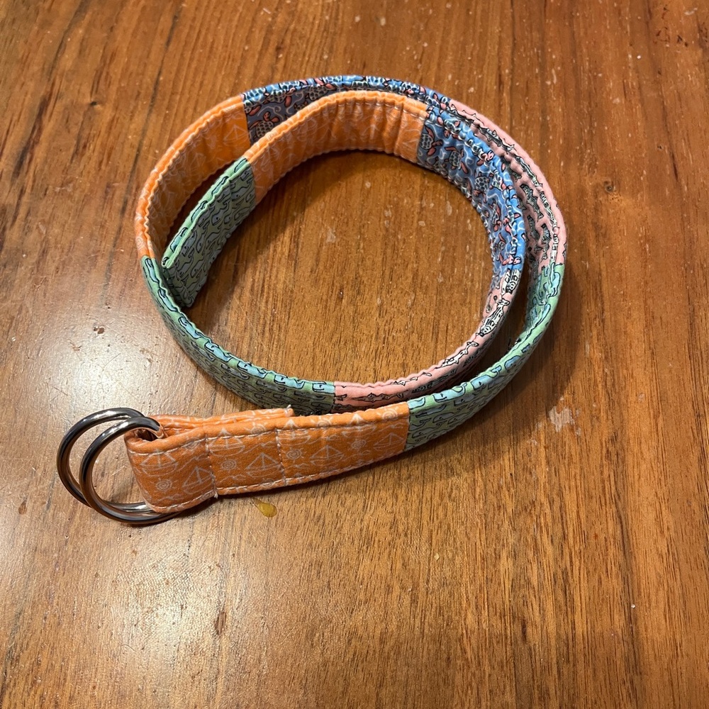 Vineyard Vines Patchwork Boys Belt with Double Ring Buckle - Orange, Mint, Pink